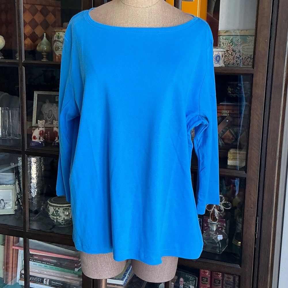 Talbots Vibrant Blue Pima Cotton 3/4 Sleeve Top, 2x, NWT